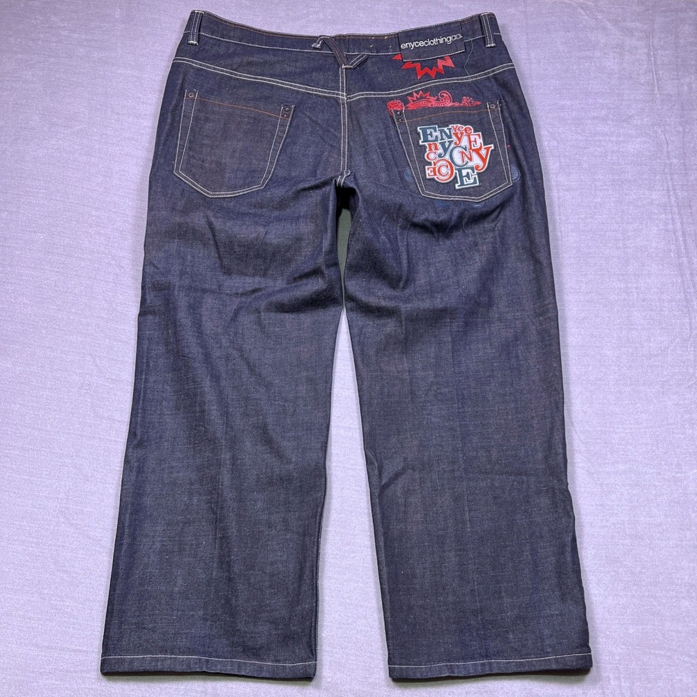 ENYCE Mens Dark Wash Denim Jeans Regular Fit Size 44‎ Embroidered Logo Pockets